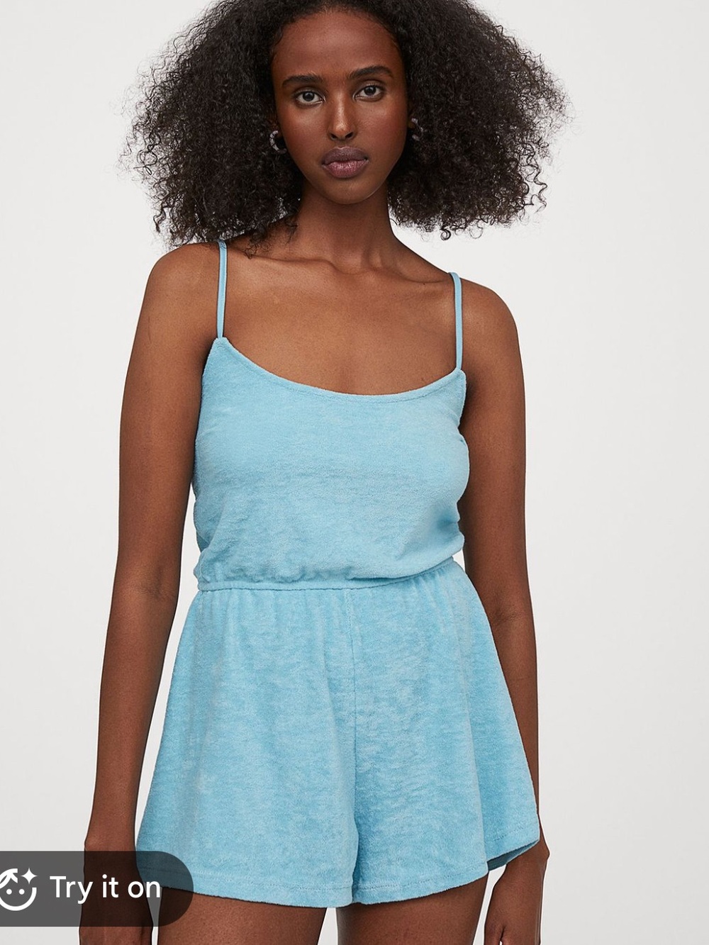 H&M Light Blue Terry Romper with Spaghetti Straps and Elastic Waist NWT
